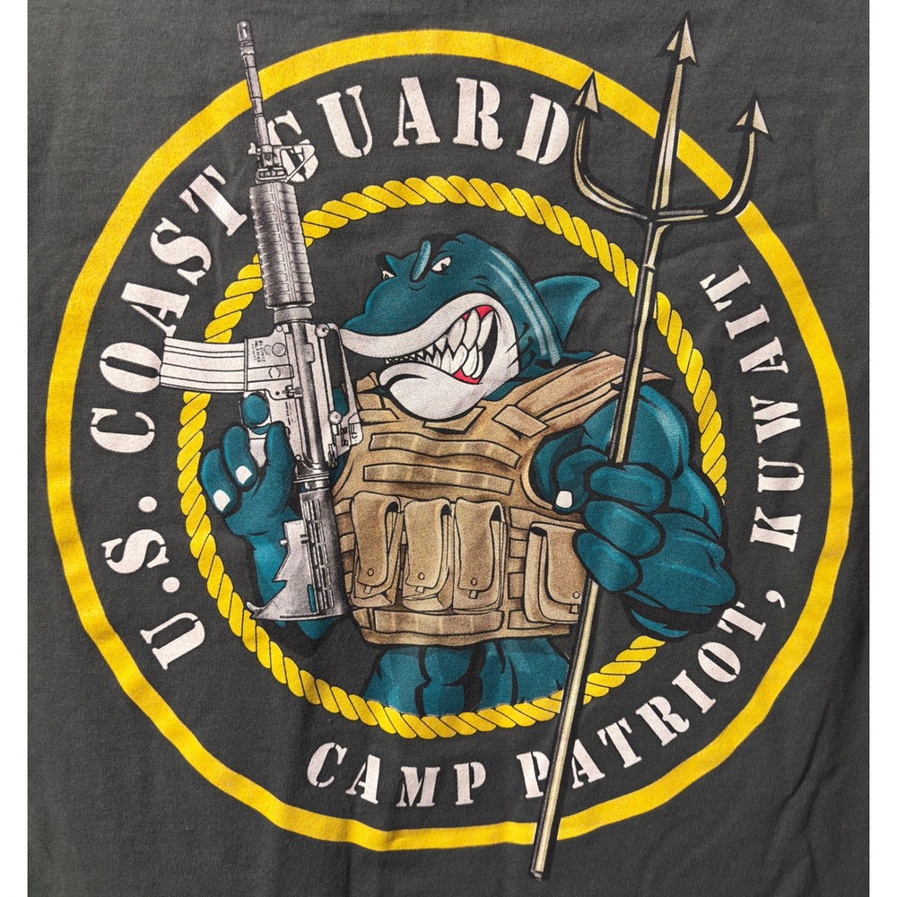 Batee Design US Coast‎ Guard T-Shirt Mens L Green Gray Camp Patriot Kuwait